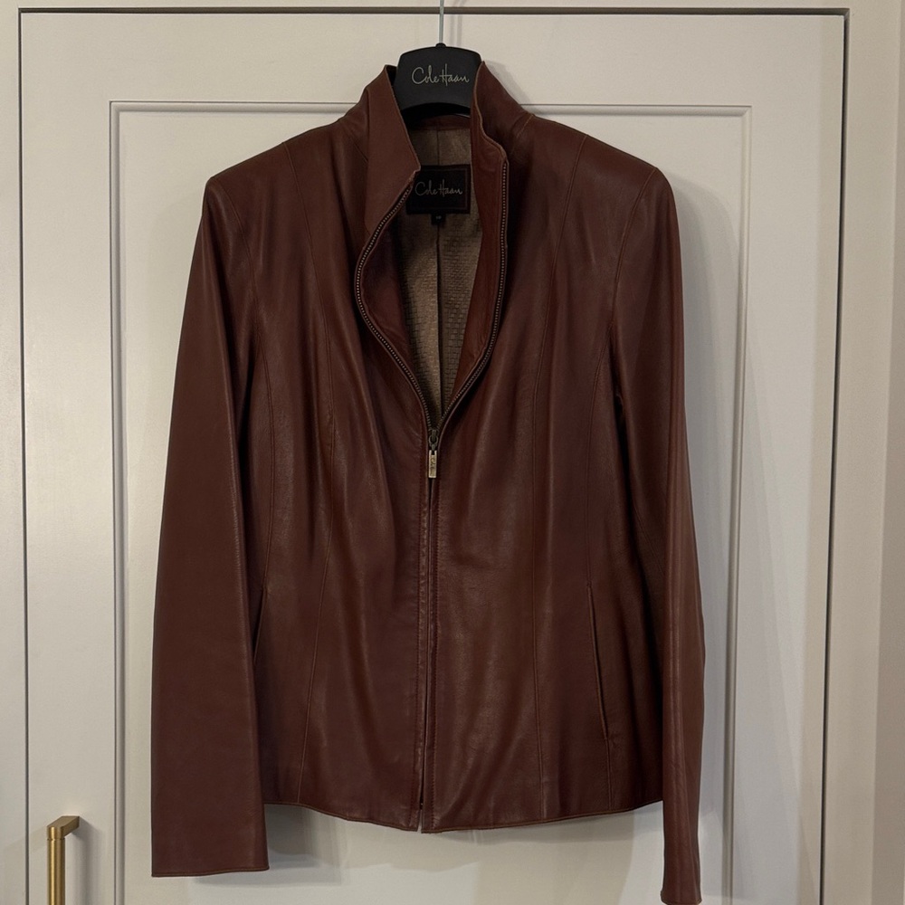 Cole Haan Rich Brown Lambskin Leather Jacket